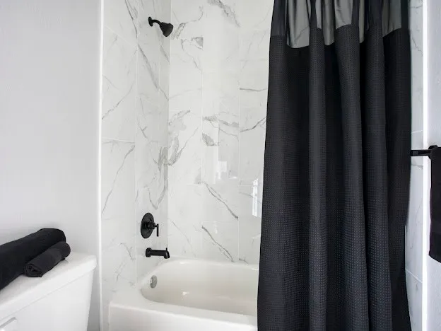 a bathroom with a bathtub