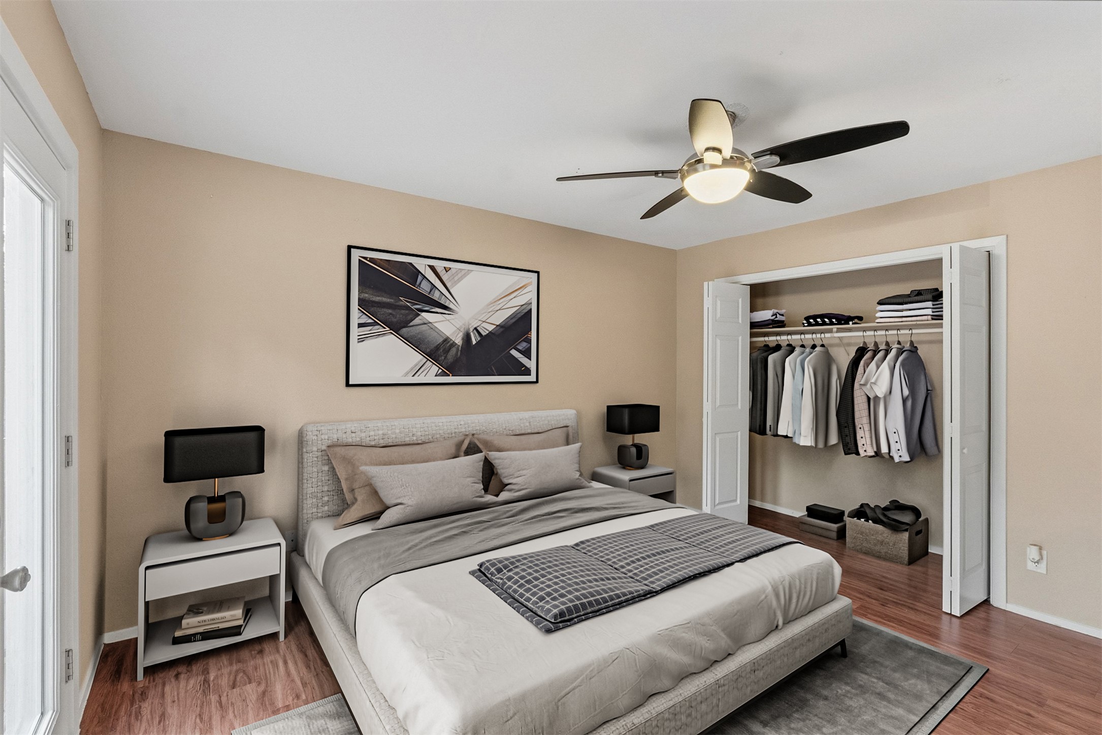 702 Castle Ridge Road, Unit C Austin, TX 78746 - Photo 8 of 36 . Upstairs, two spacious bedrooms provide comfortable accommodations. One bedroom includes a walk-in closet, while the second features access to a private balcony.