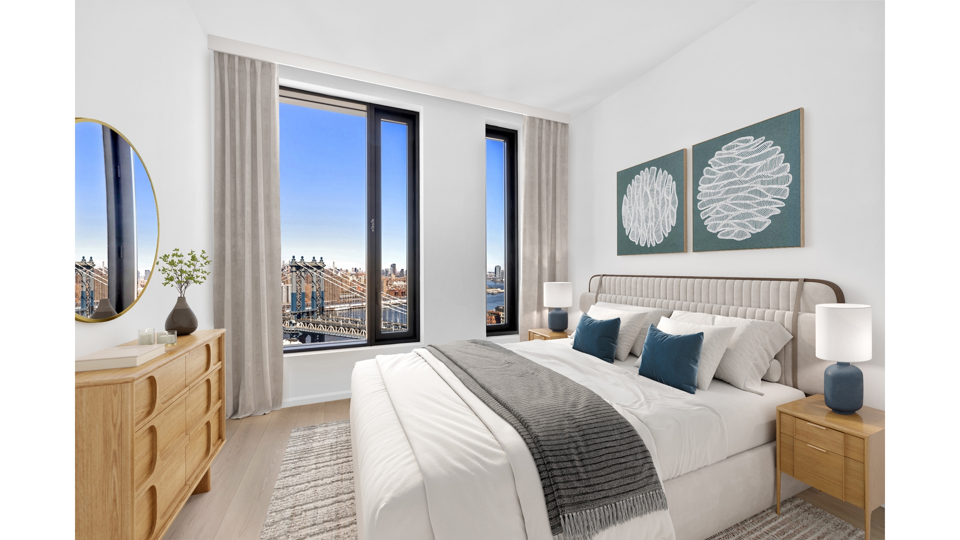 30 Front Street, Unit 19B Brooklyn, NY 11201 - Photo 12 of 36 a bedroom with a large bed and a large window
