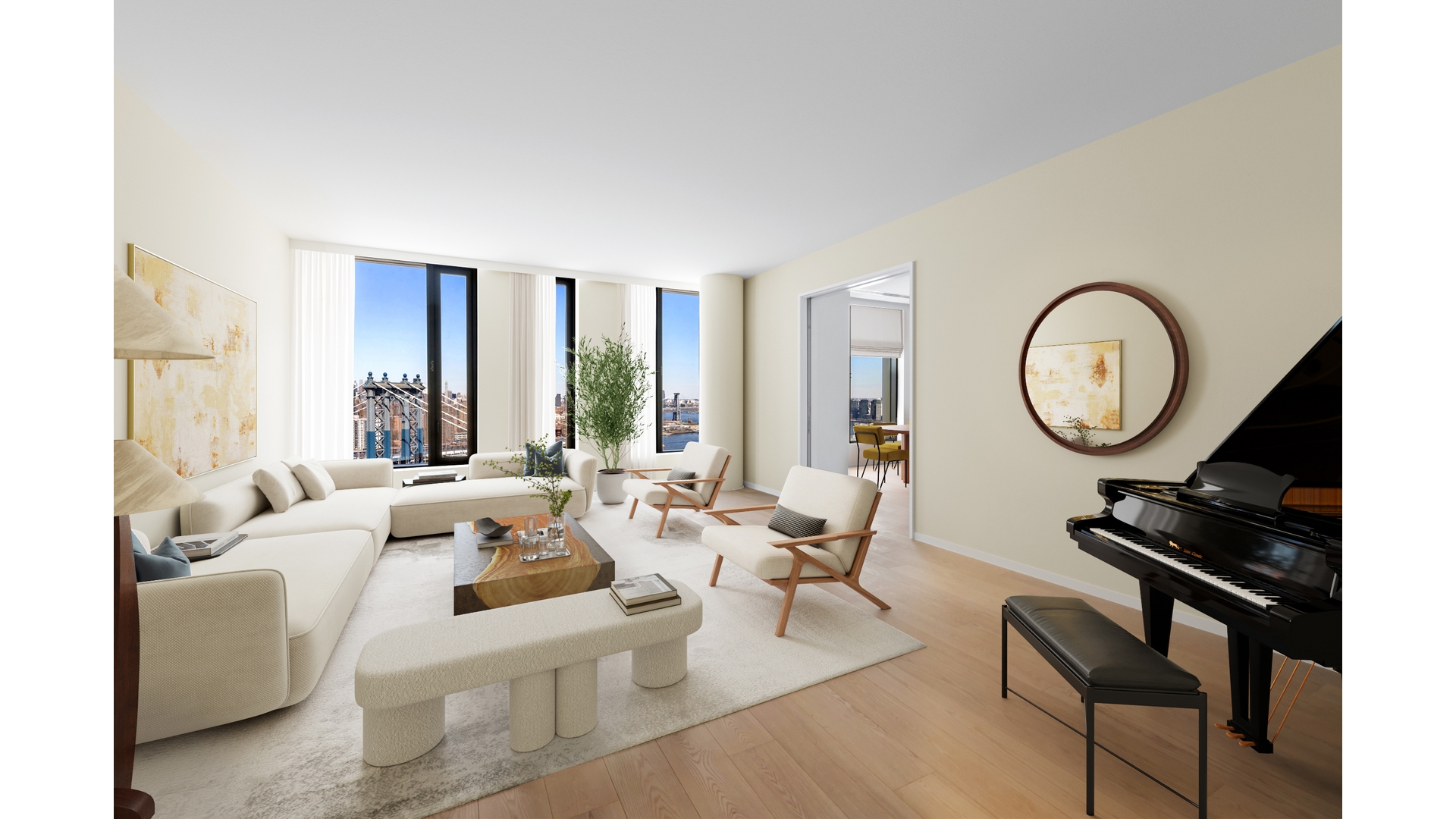 30 Front Street, Unit 19B Brooklyn, NY 11201 - Photo 2 of 36 a living room with furniture a large window and a mirror