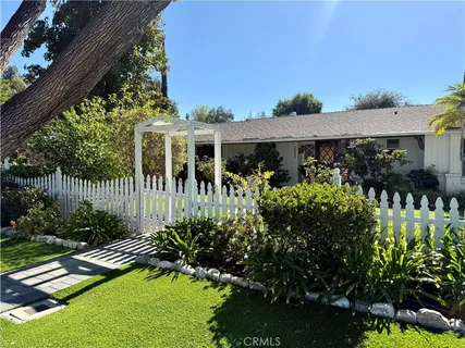 a view of a garden with a flower garden
