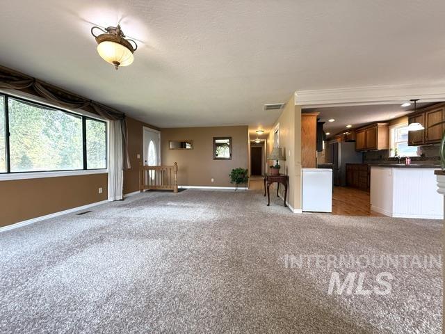 1549 Cove Road Weiser, ID 83672 - Photo 6 of 38 Open concept living area featuring a neutral carpeted floor and an arched entryway
