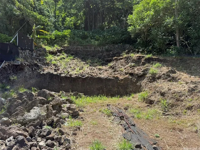 a view of a yard with a yard and lots of trees