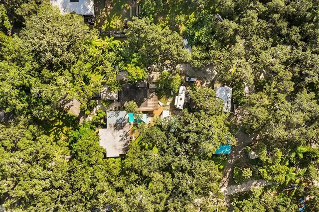 an aerial view of houses with trees