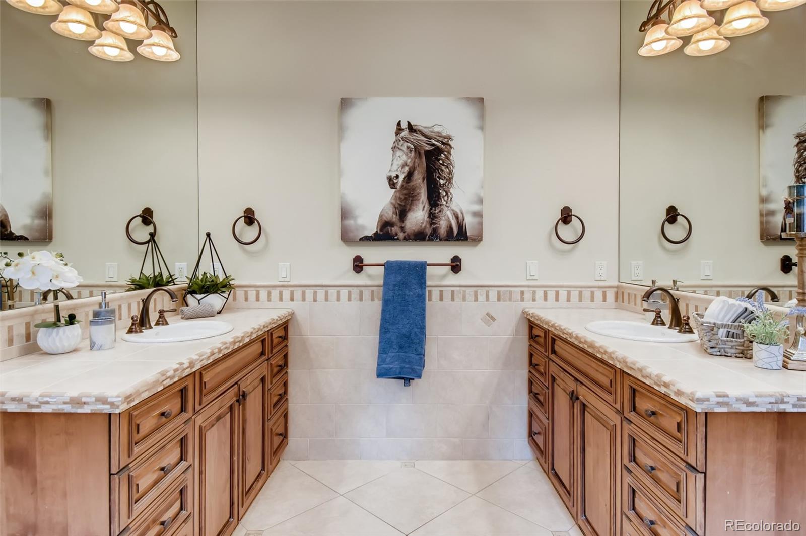 1265 Silver Rock Lane Evergreen, CO 80439 - Photo 17 of 35 a bathroom with a sink a vanity and a mirror