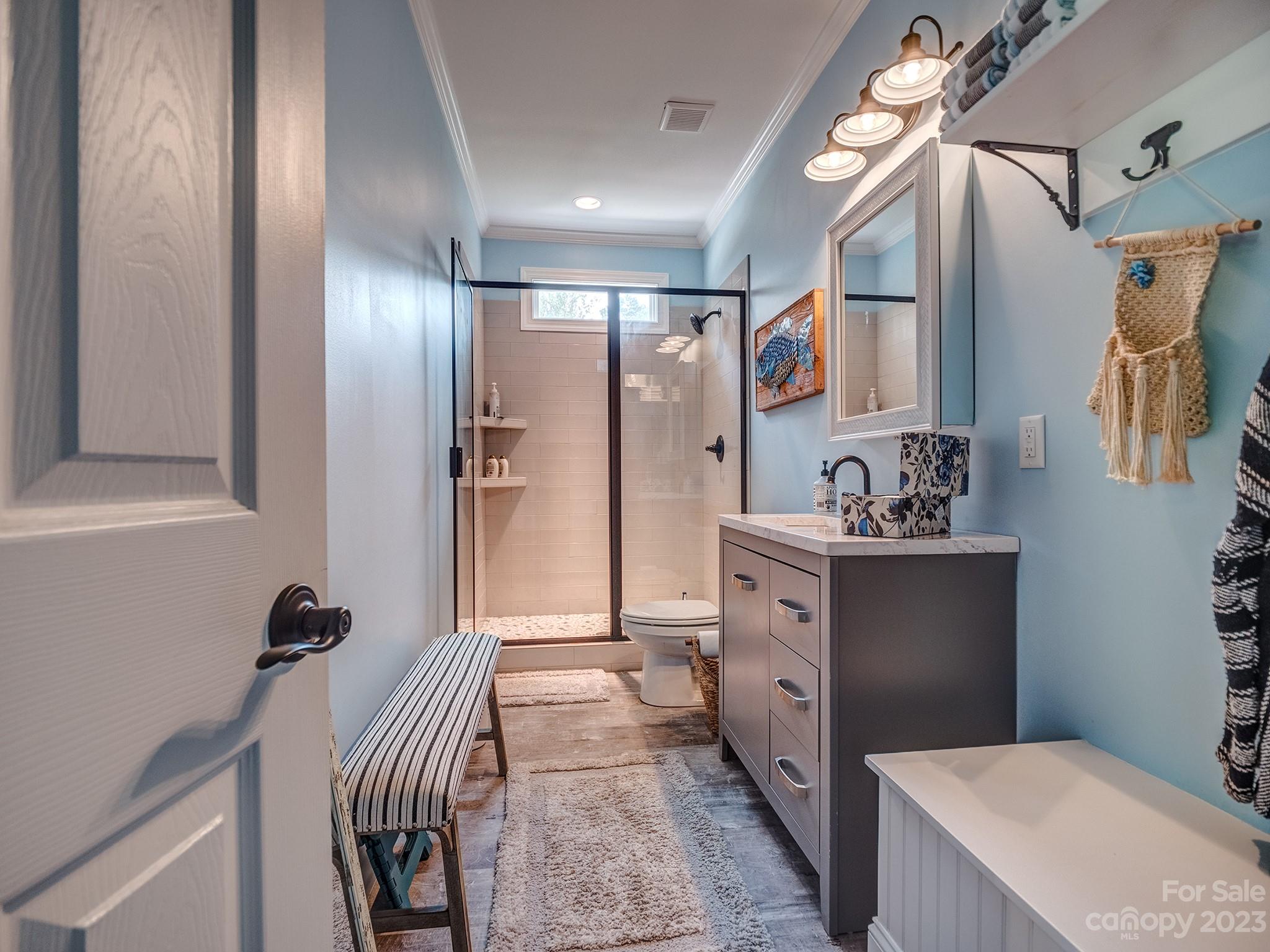 411 Turtleback Ridge Weddington, NC 28104 - Photo 39 of 48 a bathroom with a sink a mirror and a toilet