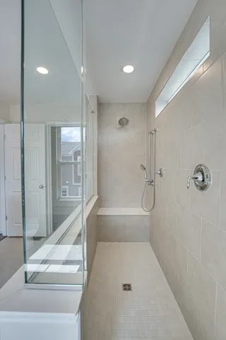 a bathroom with a bathtub