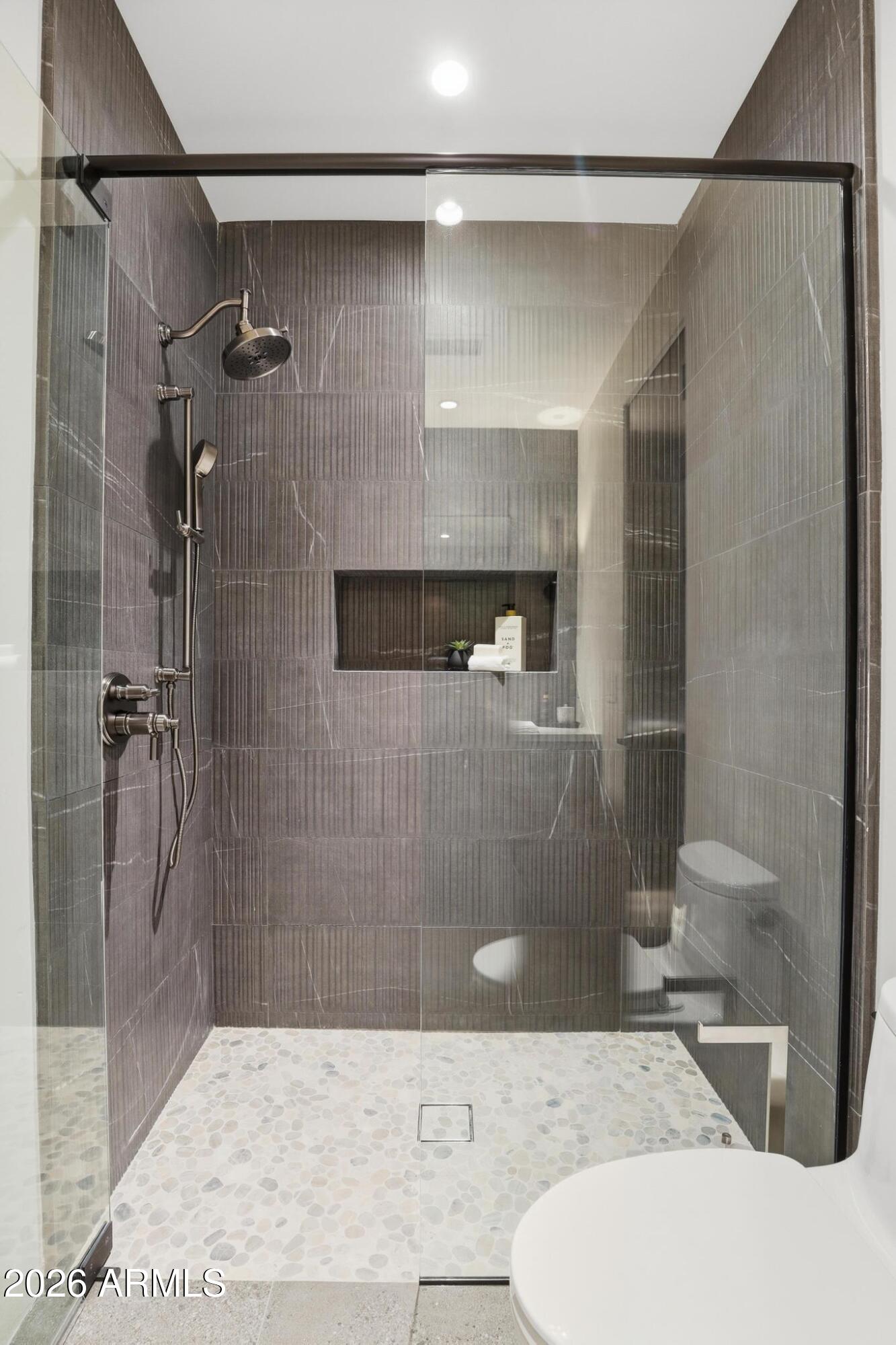 108 South Rim Club Drive Payson, AZ 85541 - Photo 25 of 56 a bathroom with a granite countertop shower a sink and a shower