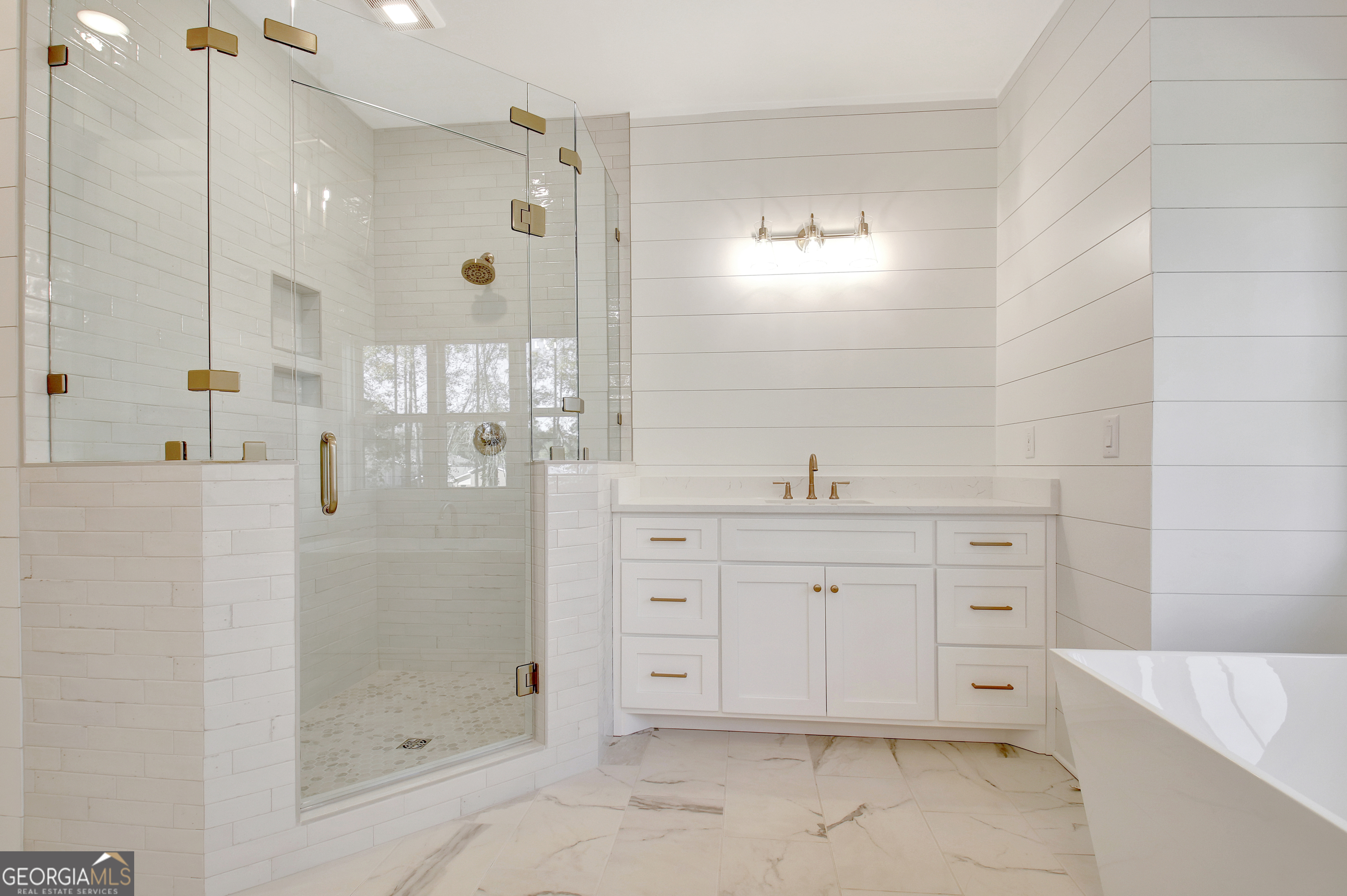 196 Bob Smith Road Sharpsburg, GA 30277 - Photo 40 of 68 a spacious bathroom with double sink and shower