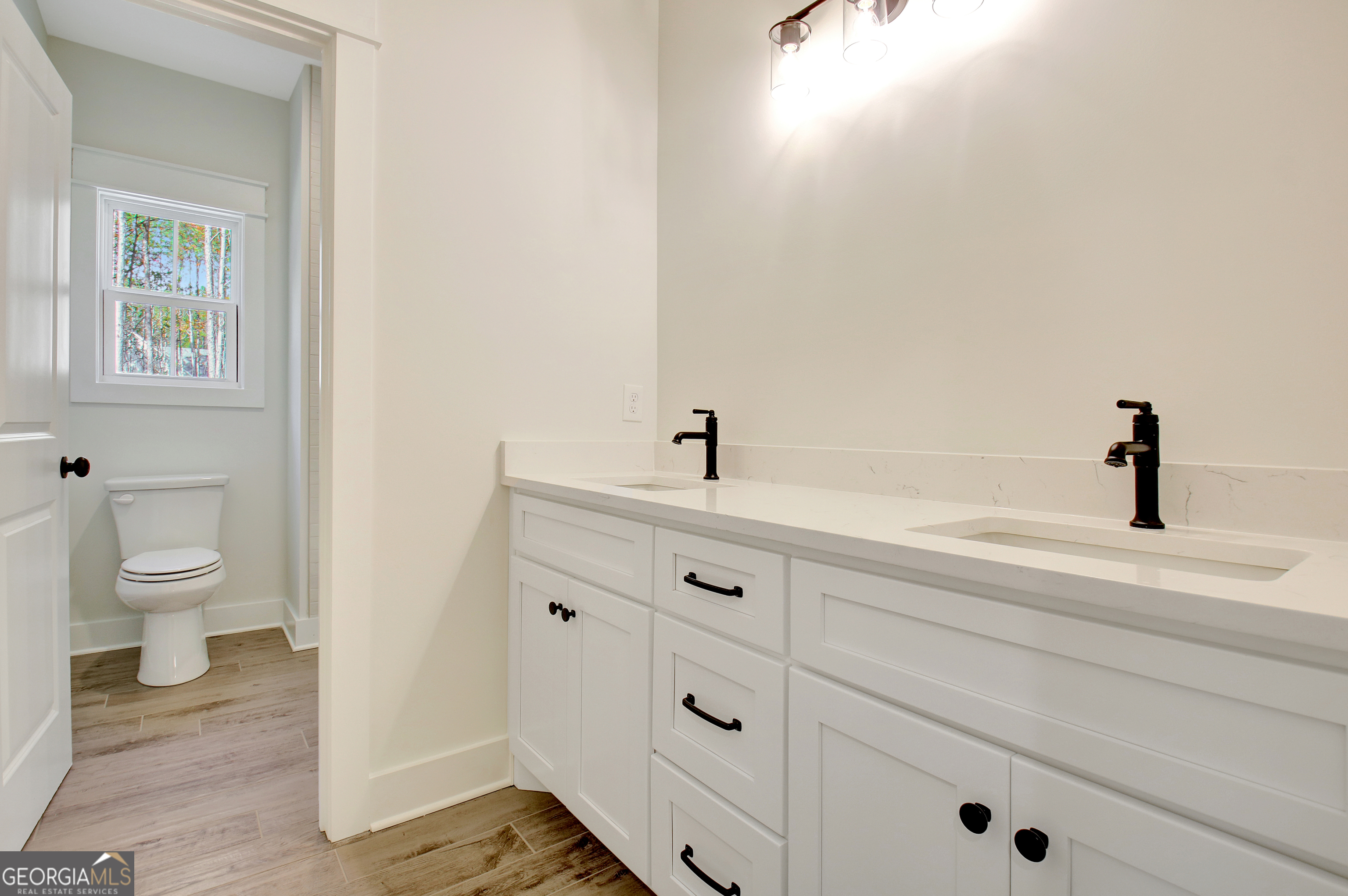 196 Bob Smith Road Sharpsburg, GA 30277 - Photo 52 of 68 a bathroom with a toilet a sink a mirror and a window