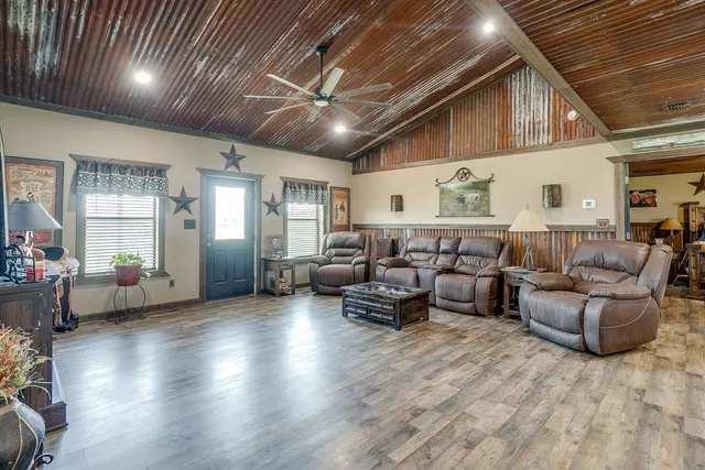 a living room with furniture