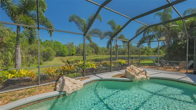 a view of a garden with a patio
