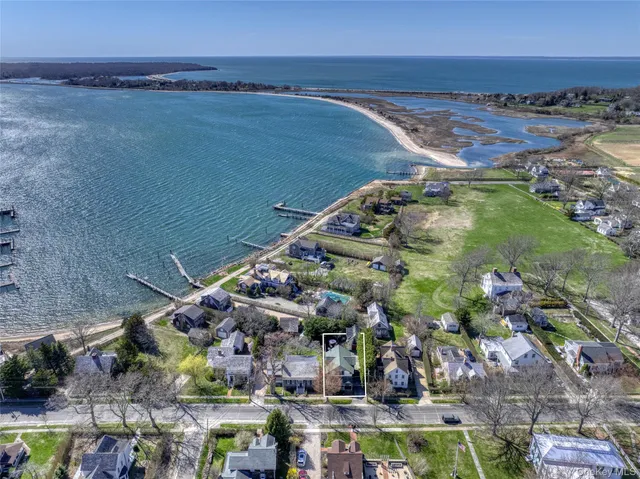 an aerial view of a house with a garden