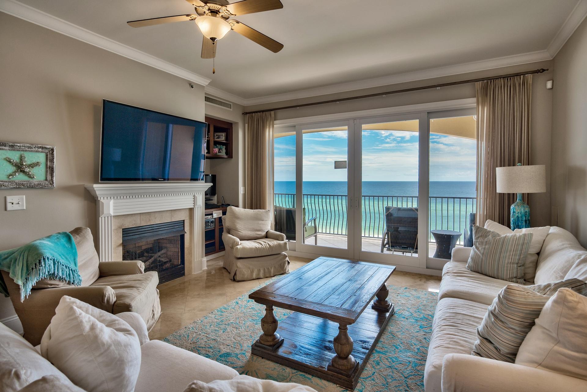2421 West County Highway 30A, Unit C402 Santa Rosa Beach, FL 32459 - Photo 3 of 38 a living room with furniture fireplace and a large window