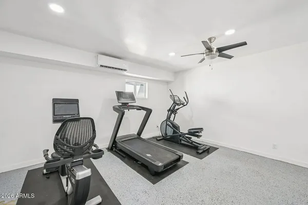 a room with gym equipment
