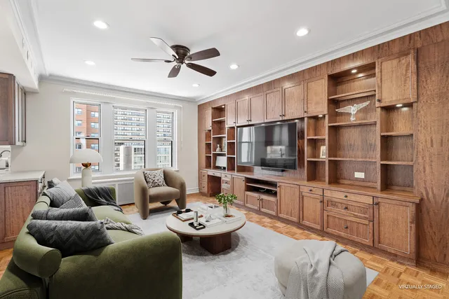 a living room with a fireplace