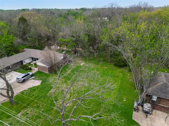 a view of a backyard with plants and a garden