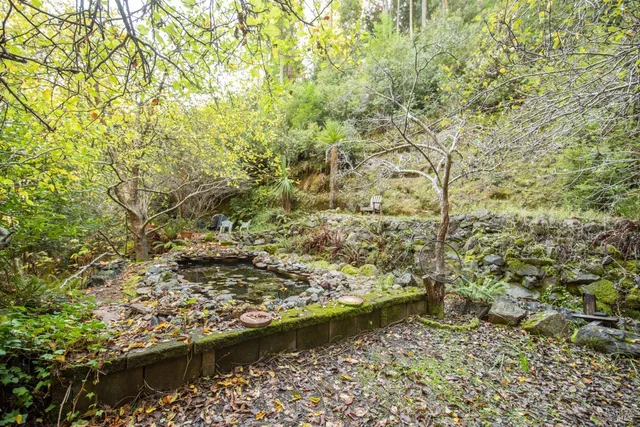 a view of a backyard with sitting area