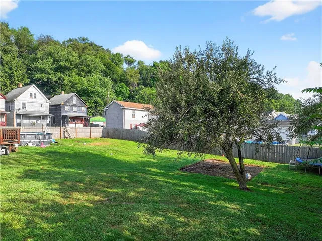 a front view of a house with a yard and tree