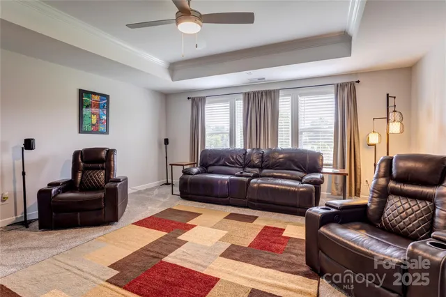 a living room with furniture and a rug