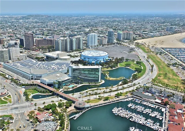 a view of a city with lawn chairs