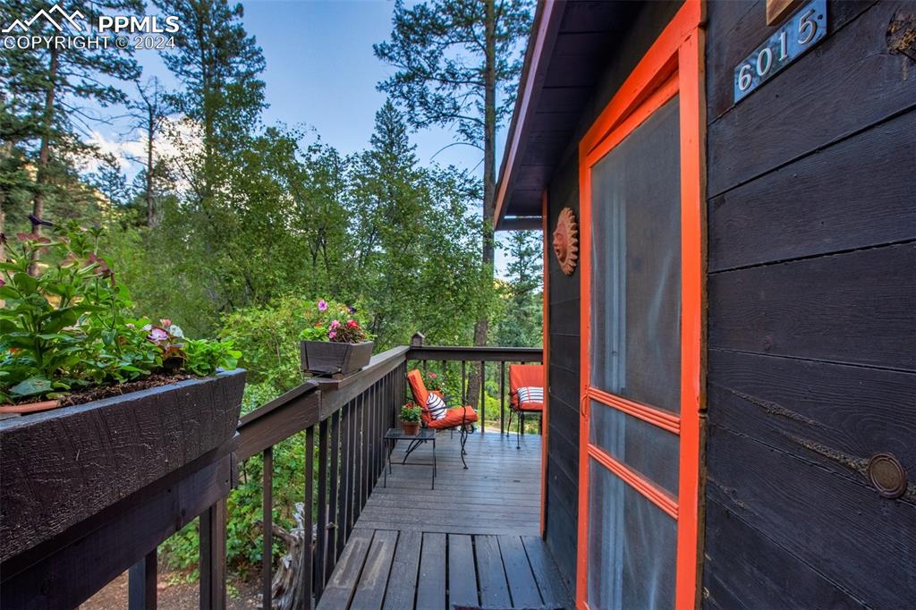 6015 Sioux Trail Cascade, CO 80809 - Photo 37 of 50 a view of a balcony with wooden floor