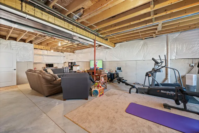 a view of a garage with furniture