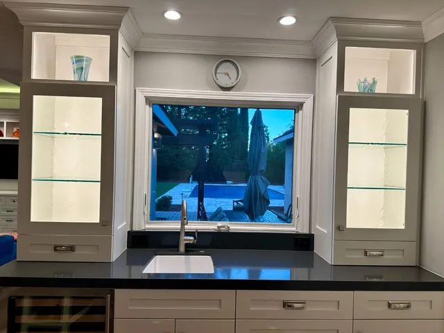 a storage room with wooden floor