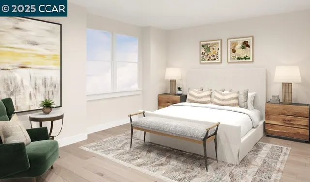 a bedroom with a bed and glass window