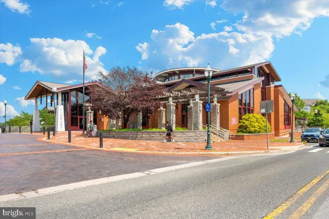 a view of a building with a street