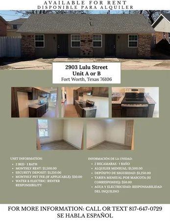 $1,500 | 2903 Lulu Street, Fort Worth, TX 76106