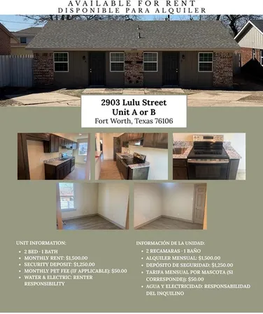 $1,500 | 2903 Lulu Street, Fort Worth, TX 76106