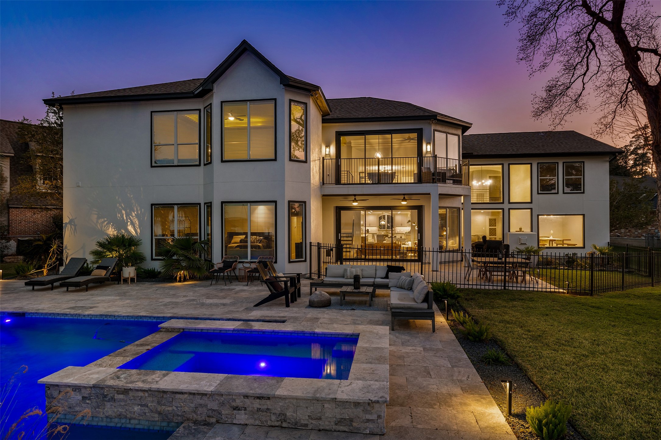 Backyard pool with fenced patio