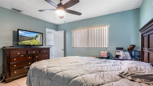 a bedroom with a bed and a dresser