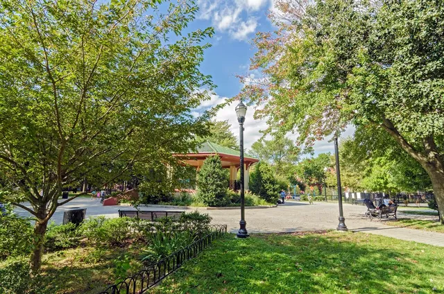 a view of a park with trees
