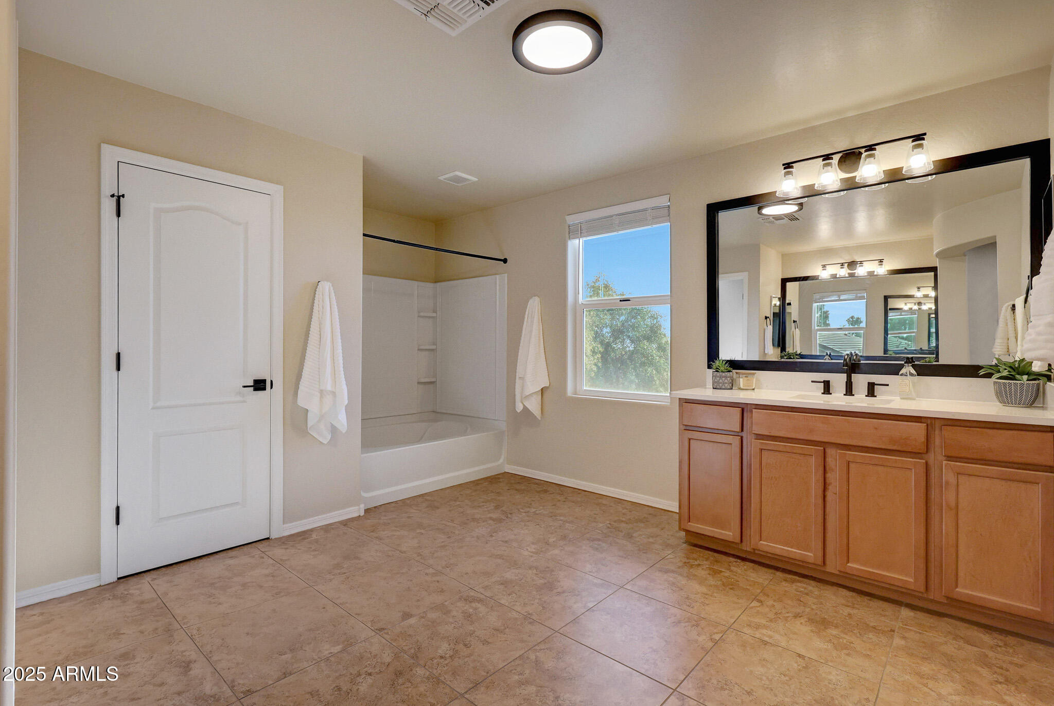 20719 West Hamilton Street Buckeye, AZ 85396 - Photo 49 of 100 a spacious bathroom with a double vanity sink and a mirror