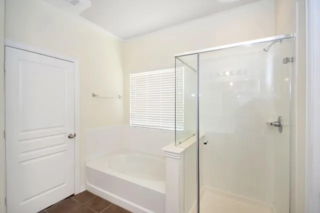 a bathroom with a bathtub and a shower