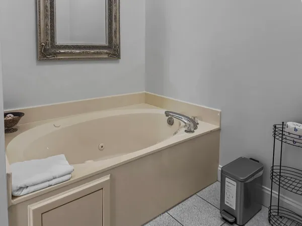 a bathroom with a bathtub