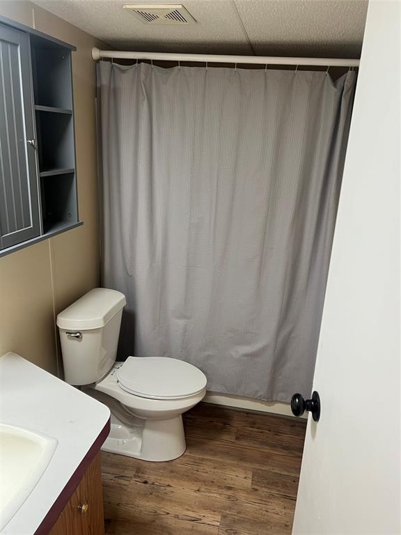 3370 Surfside Drive May, TX 76857 - Photo 23 of 28 a bathroom with a toilet and a shower curtain