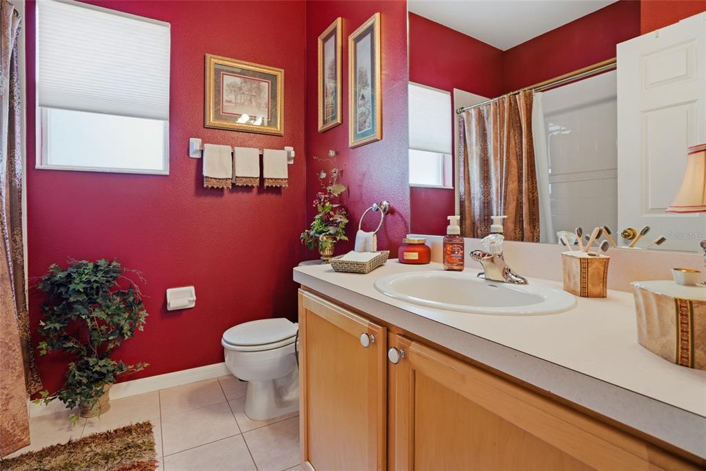 4154 Braemere Drive Spring Hill, FL 34609 - Photo 25 of 95 a bathroom with a granite countertop toilet a sink and a mirror