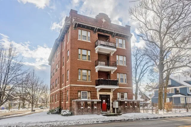 a front view of an apartment building