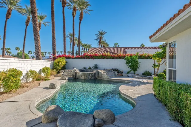 an outdoor space with seating space