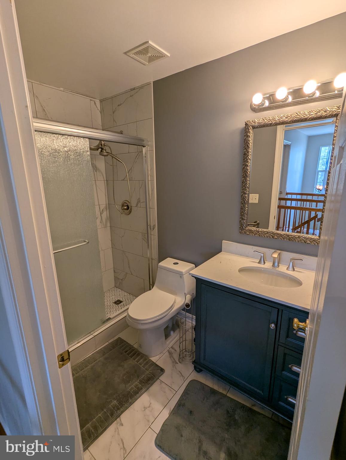 9871 Upper Mill Loop Bristow, VA 20136 - Photo 37 of 84 a bathroom with a sink a toilet a mirror and shower