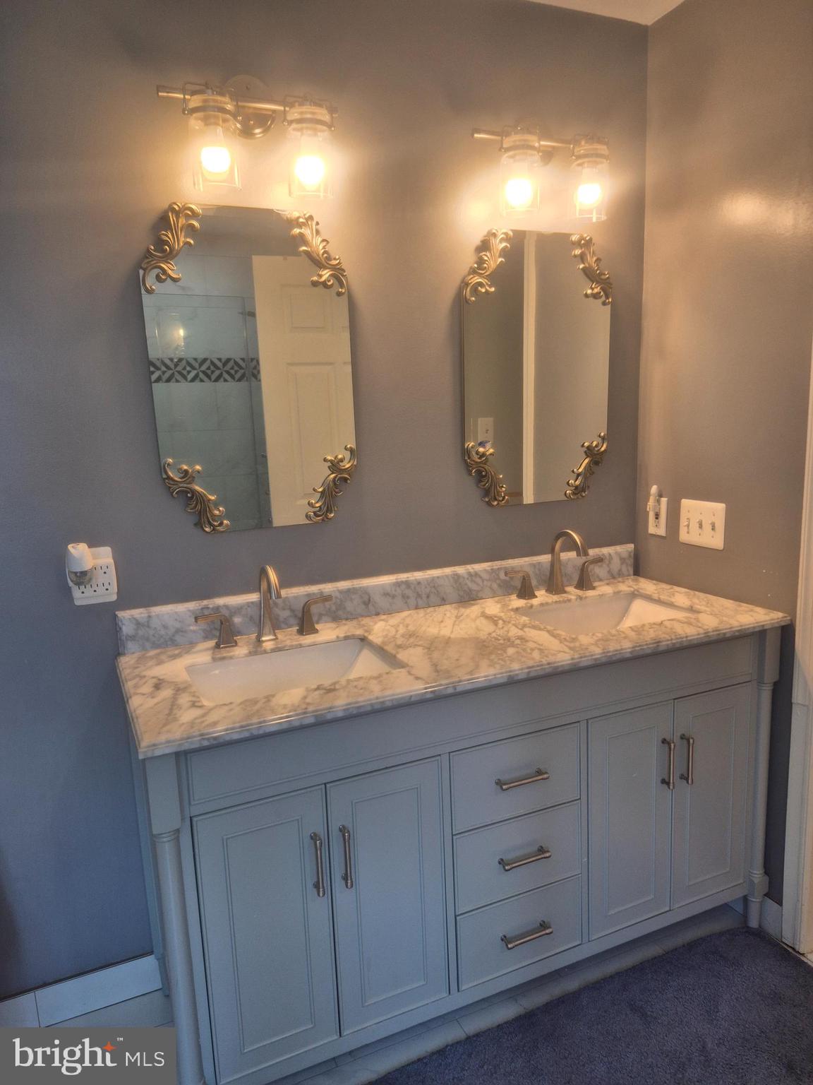 9871 Upper Mill Loop Bristow, VA 20136 - Photo 50 of 84 a bathroom with a double vanity sink and a mirror