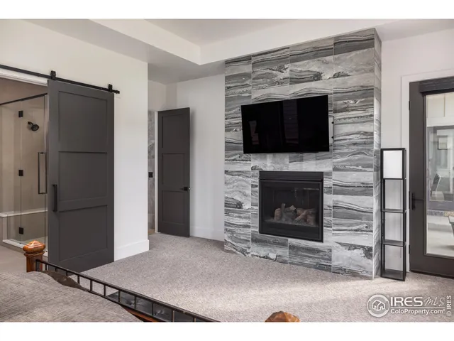 a living room with a fireplace