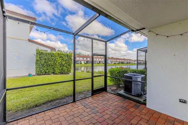 a view of a porch with a garden