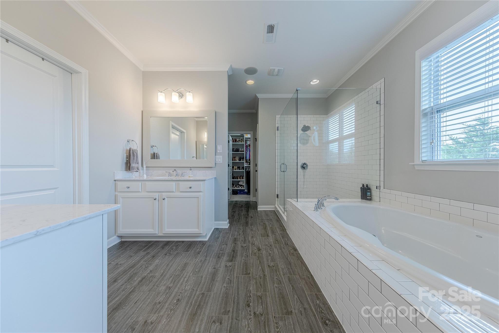 5256 Meadowcroft Way Fort Mill, SC 29708 - Photo 28 of 48 a bathroom with a bathtub a sink and a large mirror