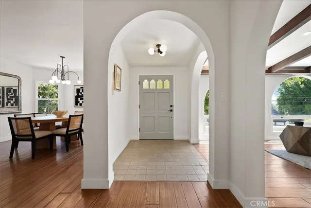 a view of a livingroom from a hallway
