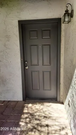 a view of wooden door
