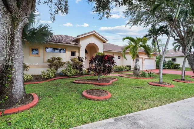 a view of a house with swimming pool and a yard